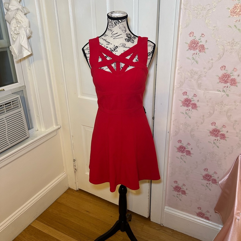 ELENA GILBERT BCBGMAXAZRIA Yasminka Corset A-Line Dress in Red